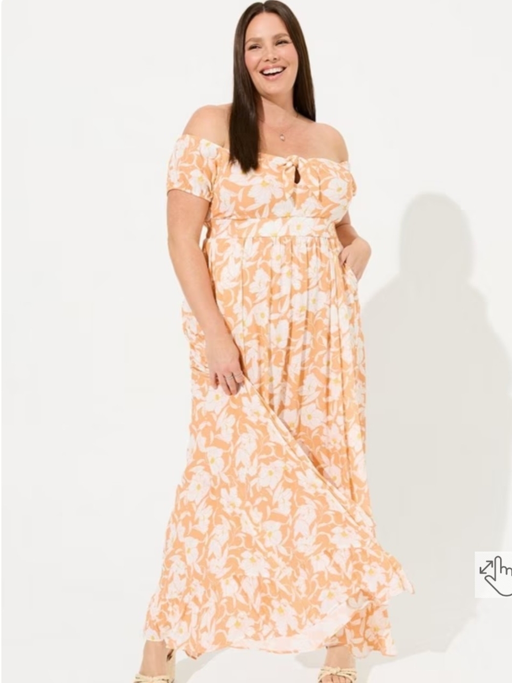 Torrid Maxi Gauze Off Shoulder Tie Front Dress- Peach/White- Sz 1